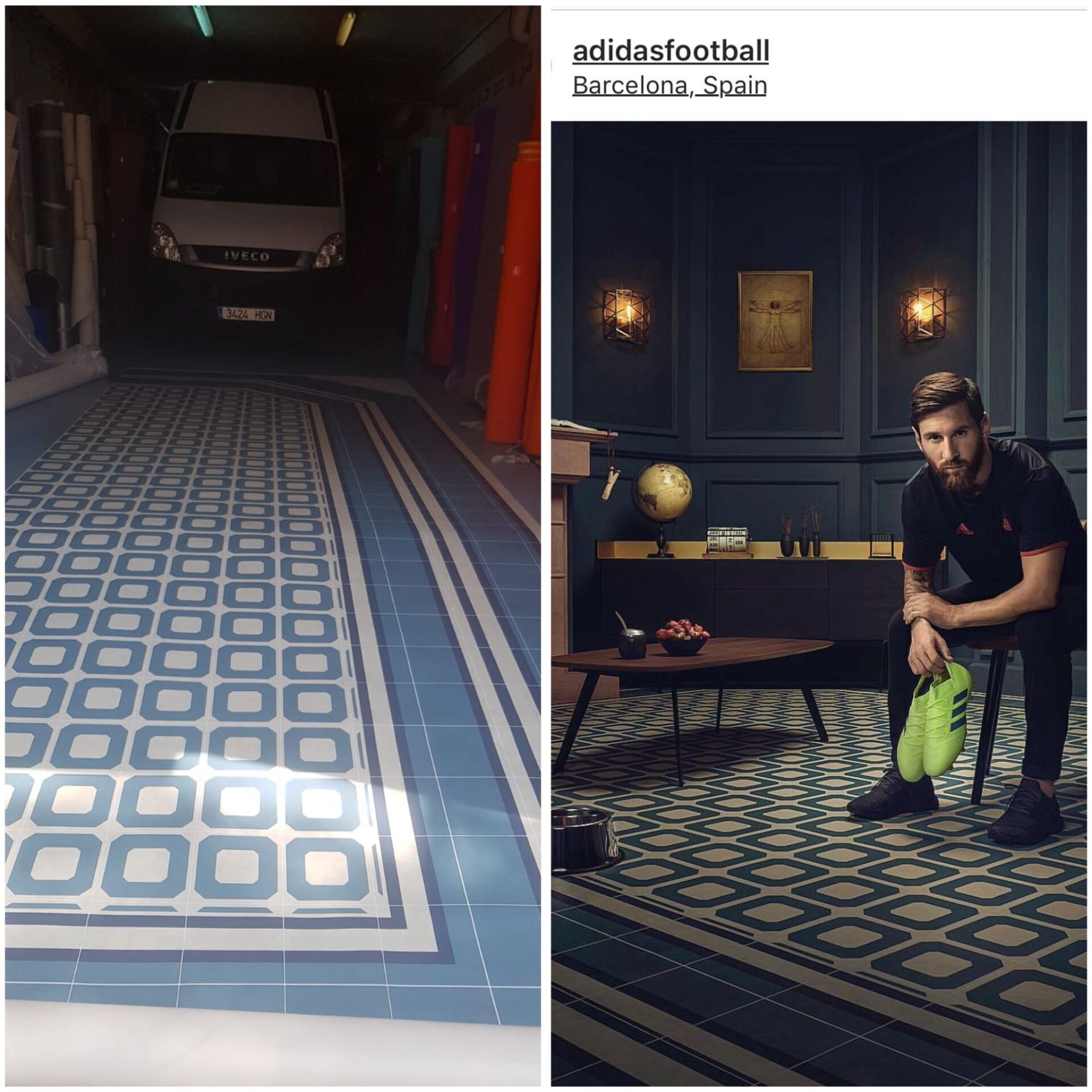 Disstands Crea Suelo de PVC Impreso Personalizado para Spot de Adidas Football con Leo Messi