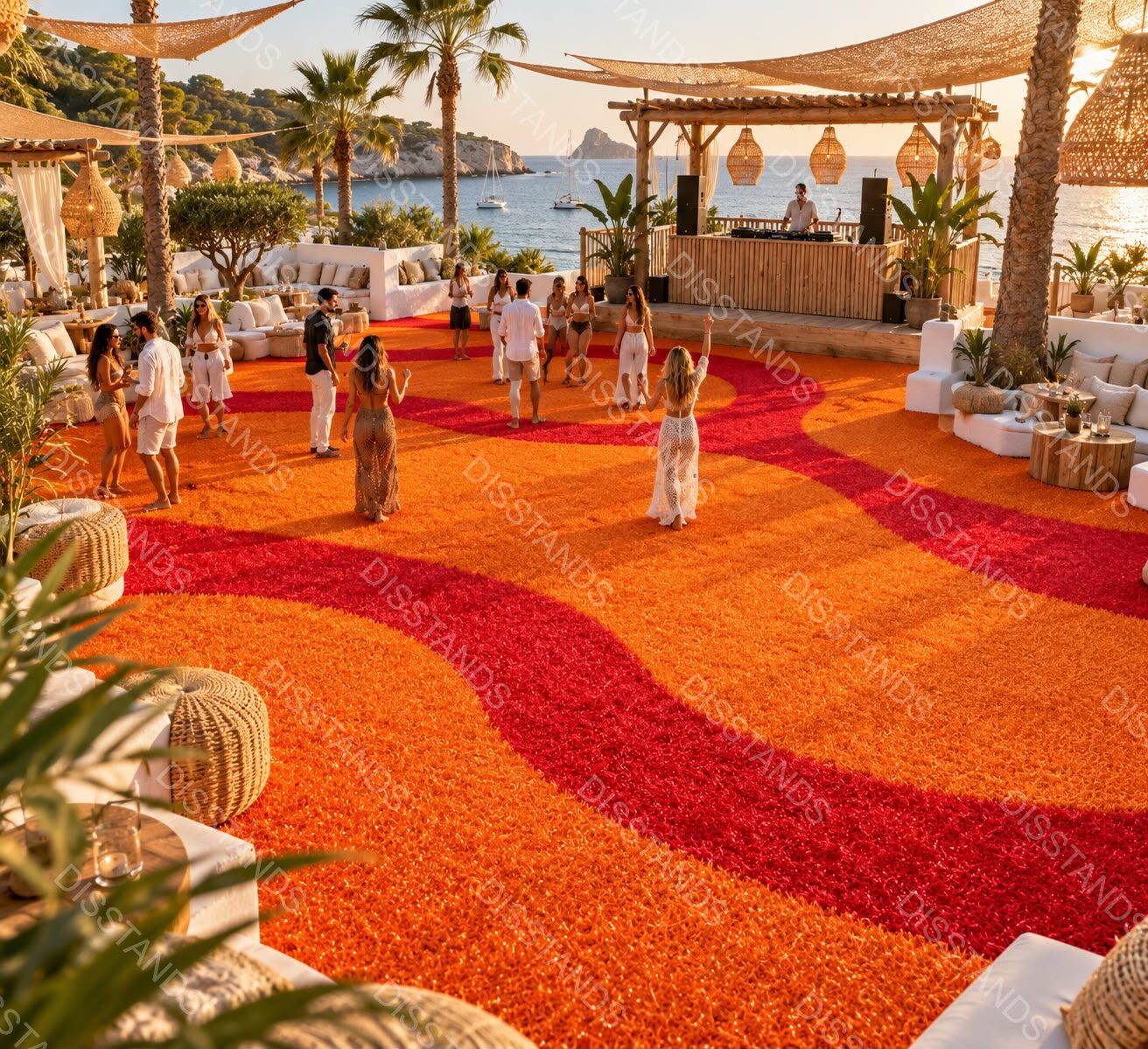 Césped Pradis 25MM - Naranja con ondas rojas en un beach club