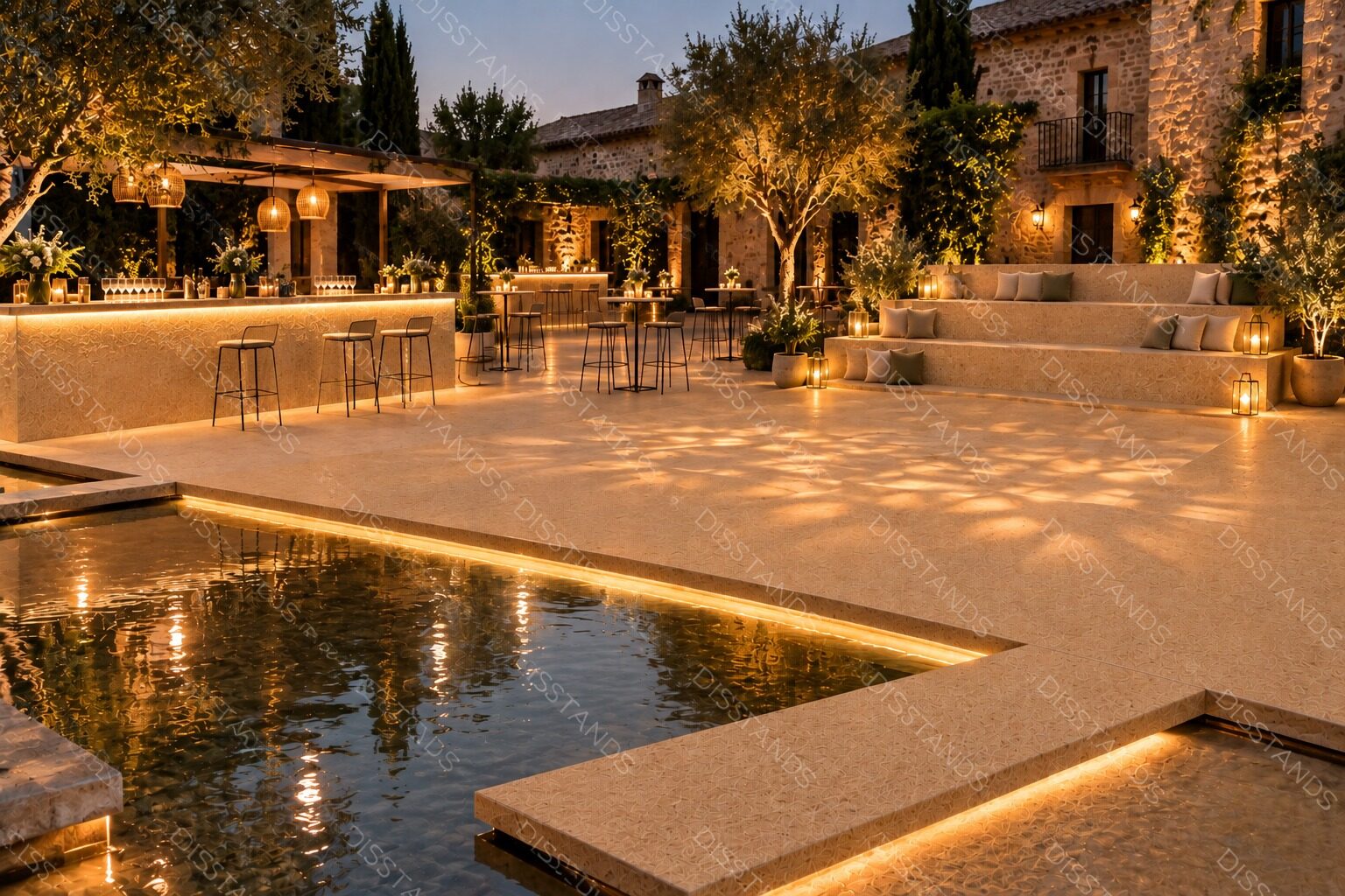 Terraza con agua e iluminación