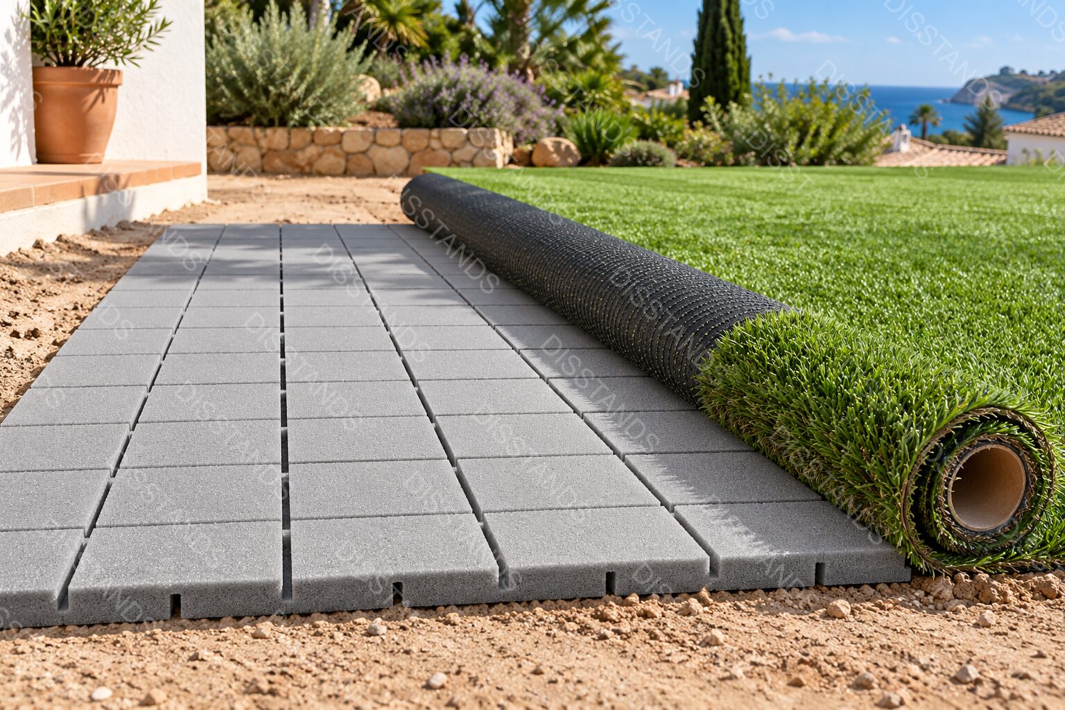 Espuma Visidis 10MM - Ejemplo de instalación: espuma bajo el césped en un jardín